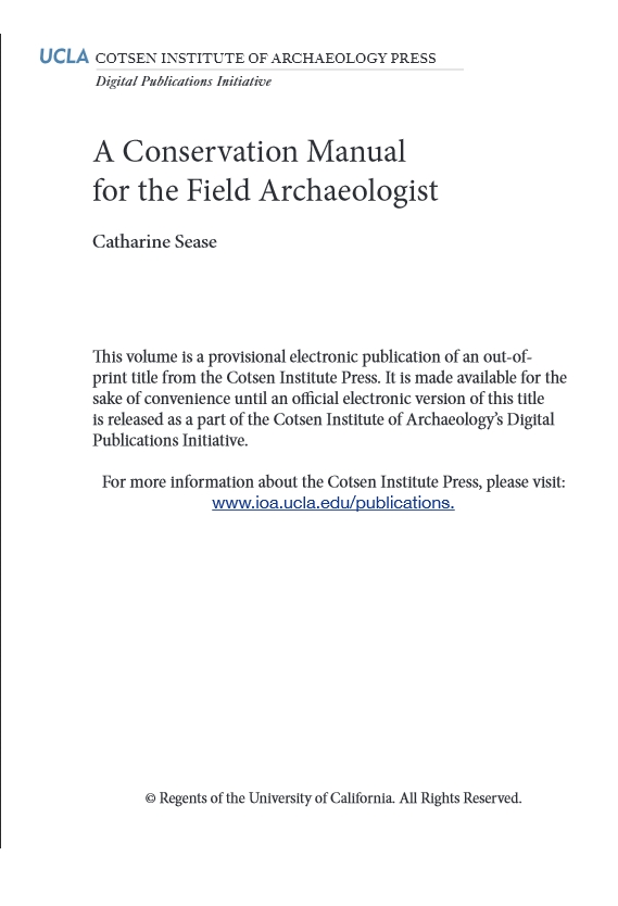 a conservation manual for the field archaeologist